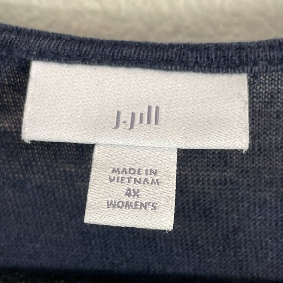 J Jill Womens Plus 4X Navy Blue 100% Linen Embroidered Floral Tunic Top V Neck - Picture 4 of 11